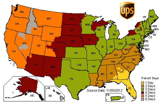 UPS shipping estimate map